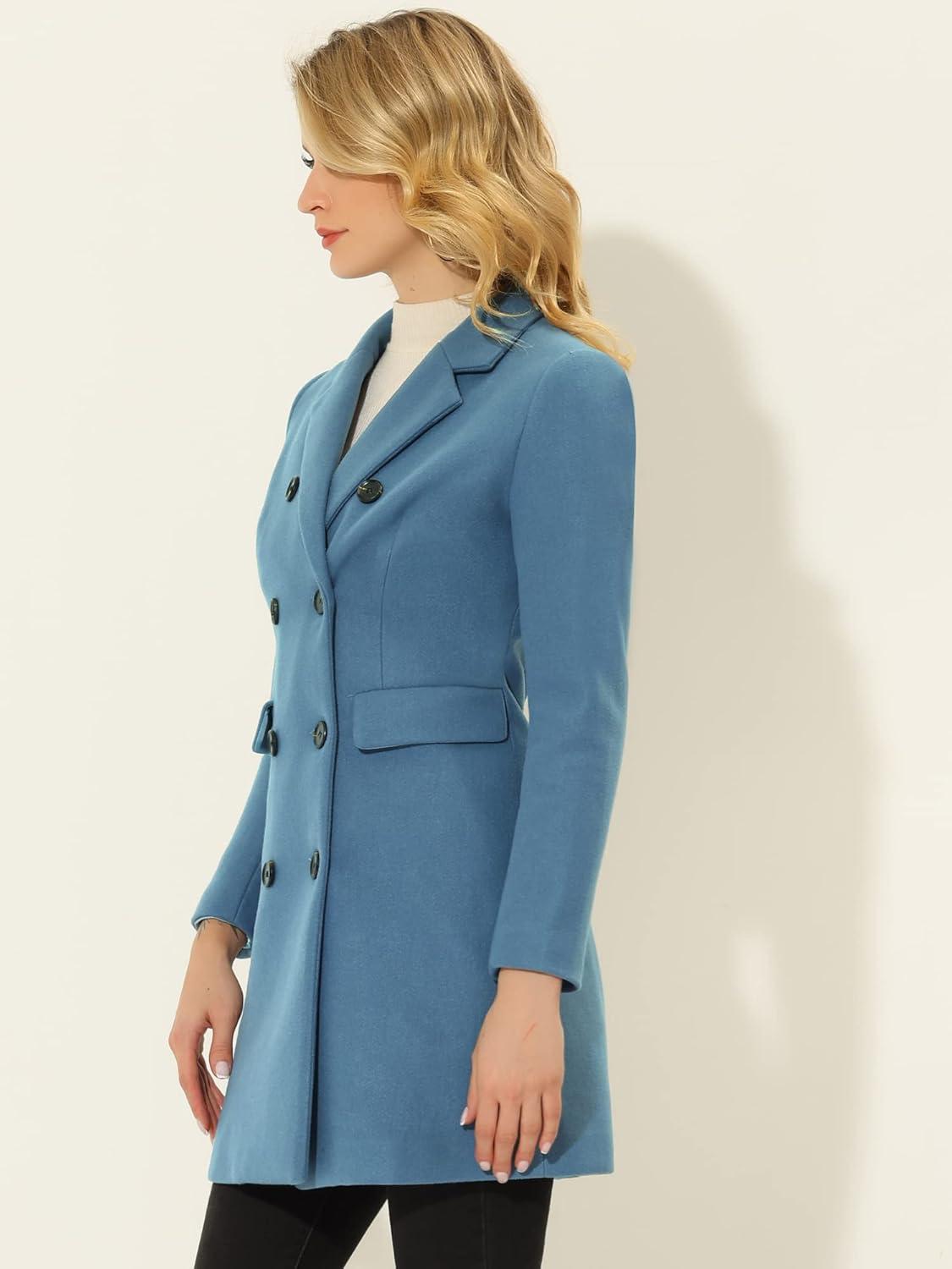 imageAllegra K Womens Winter Coat Elegant Notched Lapel Double Breasted Trench CoatGrey Blue