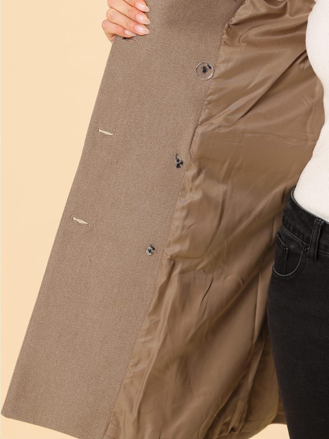imageAllegra K Womens Winter Coat Elegant Notched Lapel Double Breasted Trench CoatLight Brown