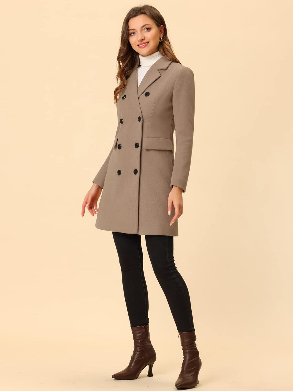 imageAllegra K Womens Winter Coat Elegant Notched Lapel Double Breasted Trench CoatLight Brown