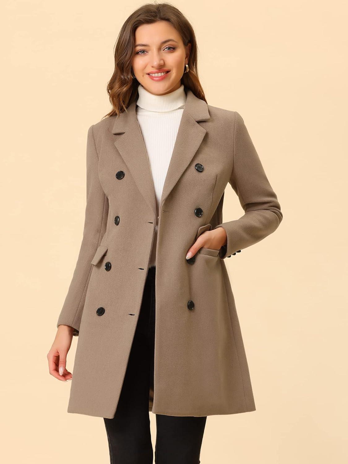 imageAllegra K Womens Winter Coat Elegant Notched Lapel Double Breasted Trench CoatLight Brown
