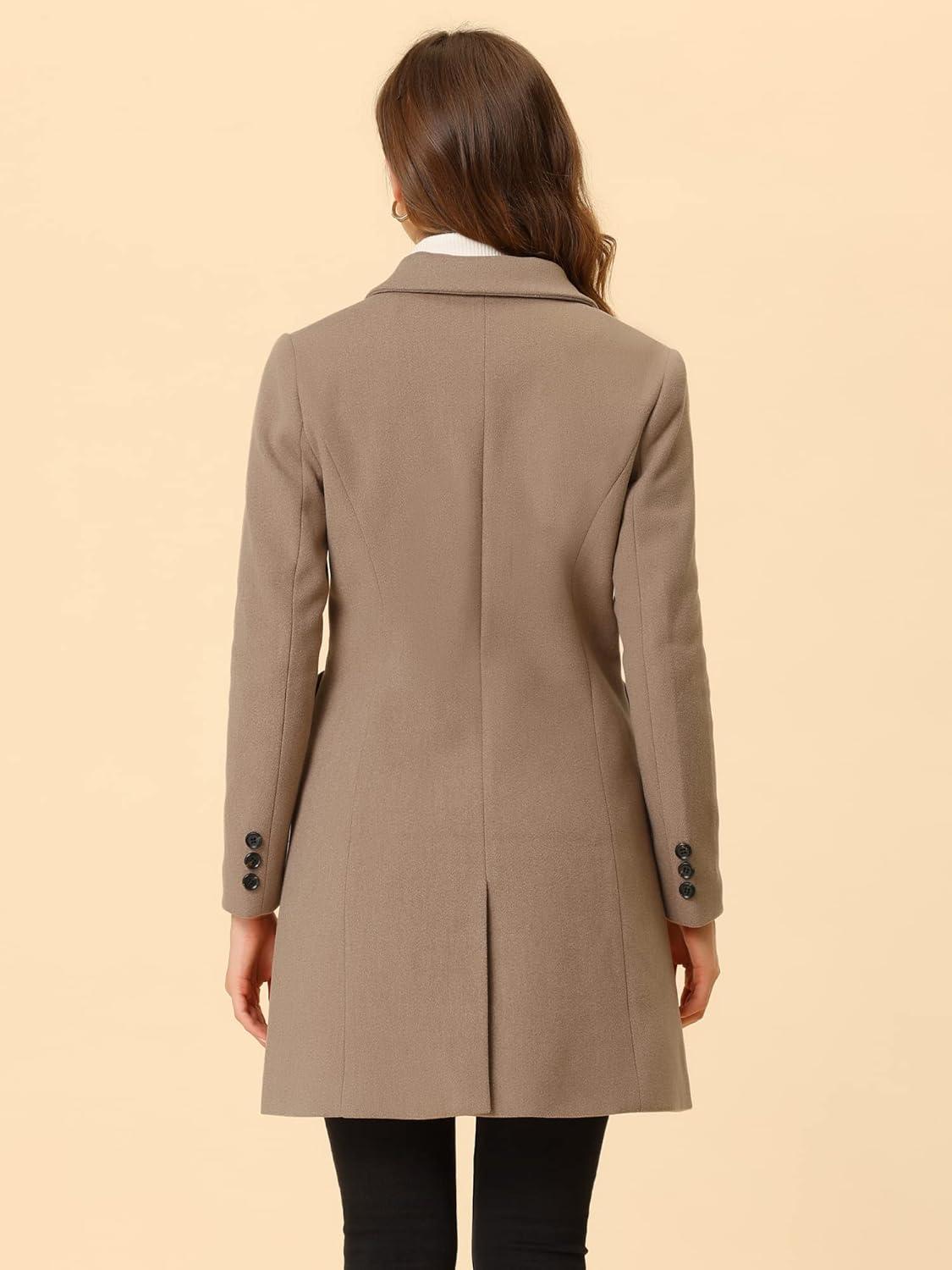 imageAllegra K Womens Winter Coat Elegant Notched Lapel Double Breasted Trench CoatLight Brown