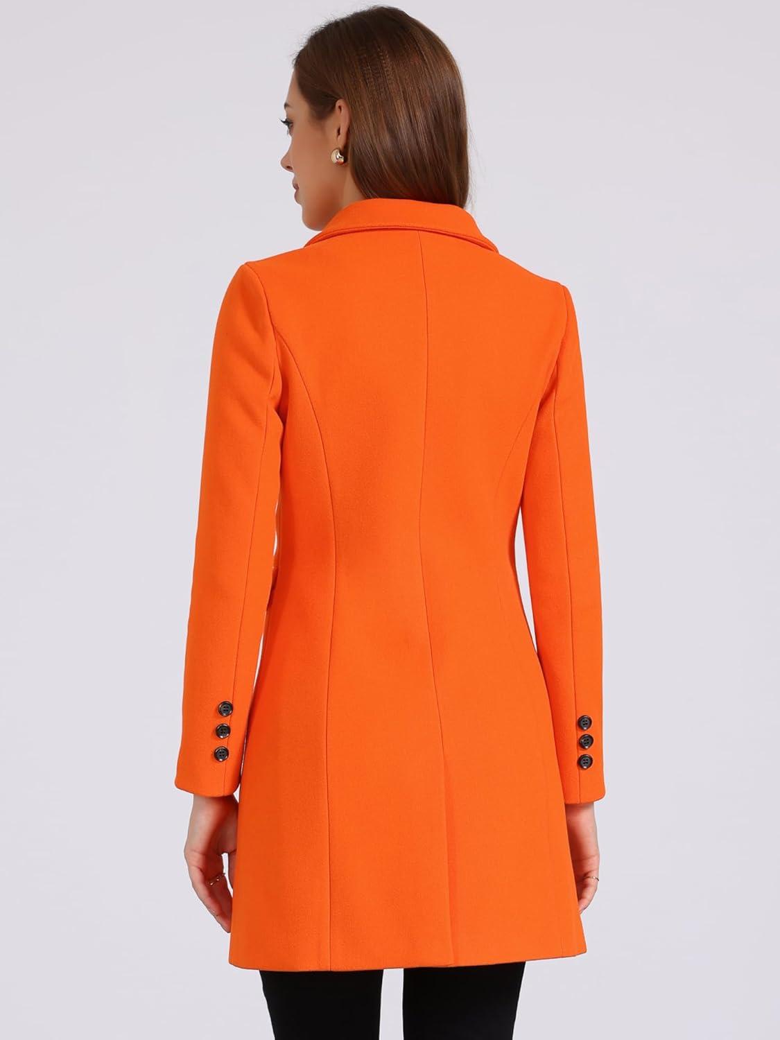 imageAllegra K Womens Winter Coat Elegant Notched Lapel Double Breasted Trench CoatLight Orange