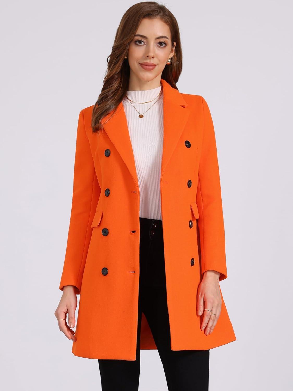 imageAllegra K Womens Winter Coat Elegant Notched Lapel Double Breasted Trench CoatLight Orange