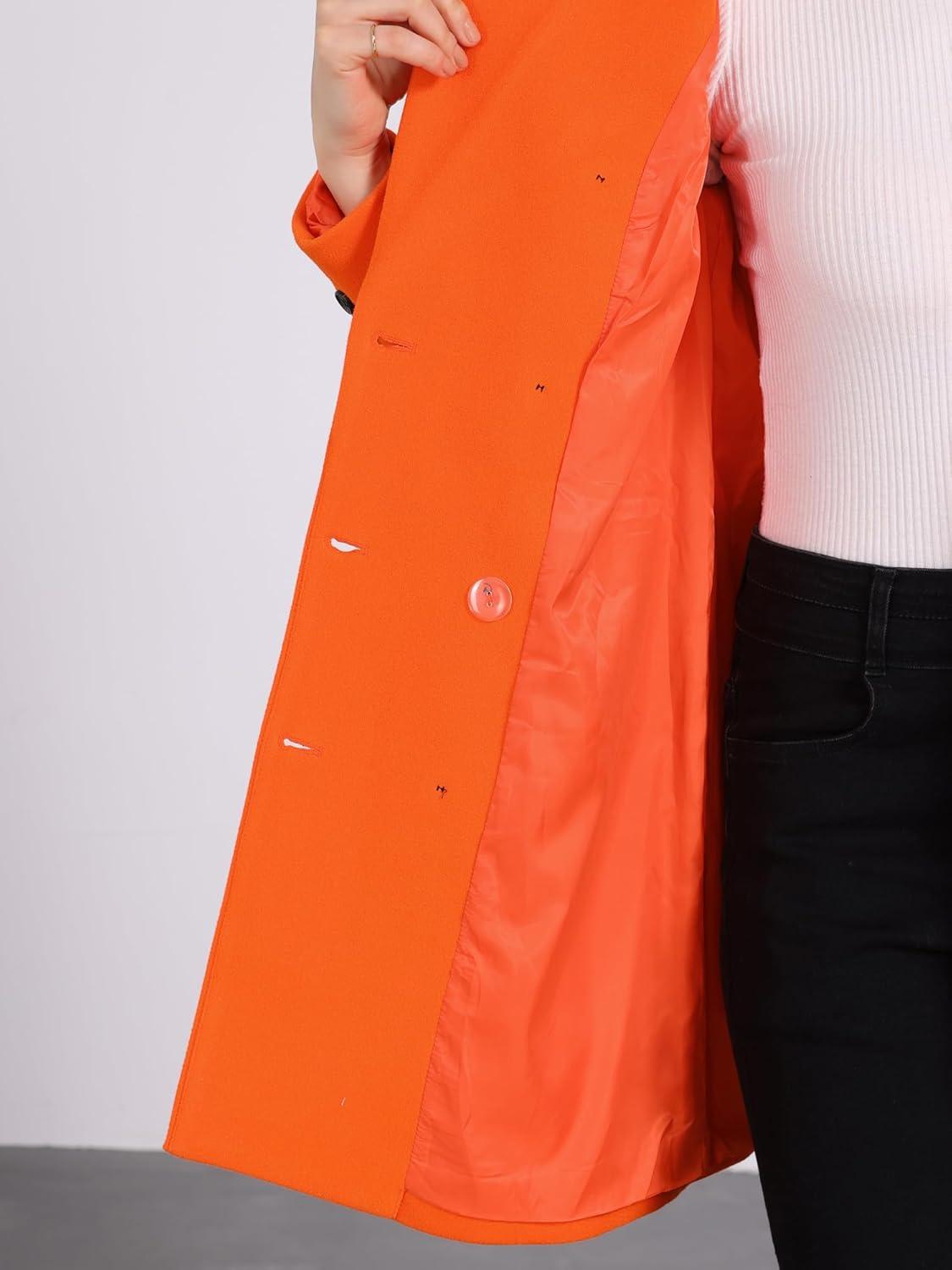 imageAllegra K Womens Winter Coat Elegant Notched Lapel Double Breasted Trench CoatLight Orange