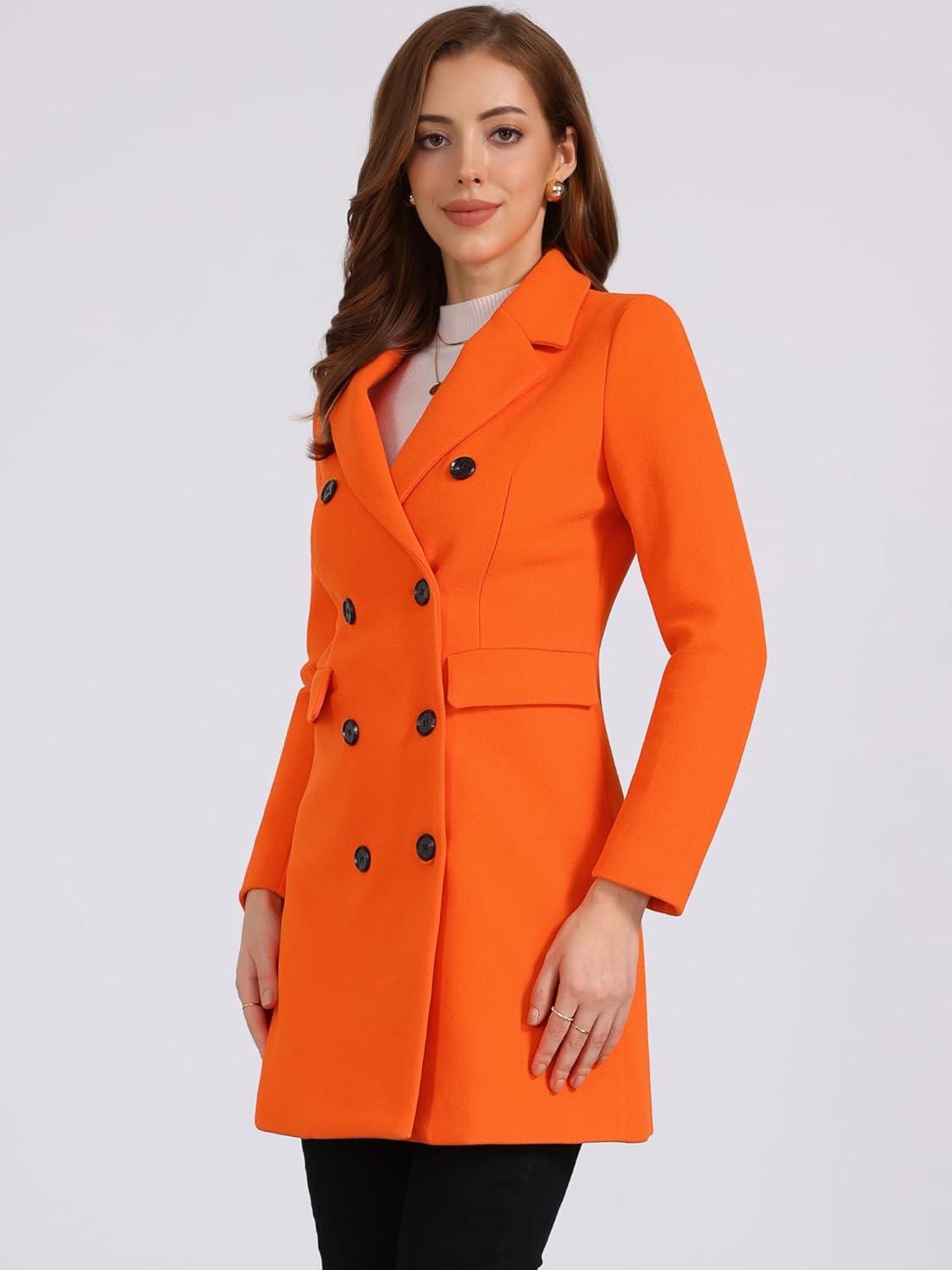 imageAllegra K Womens Winter Coat Elegant Notched Lapel Double Breasted Trench CoatLight Orange