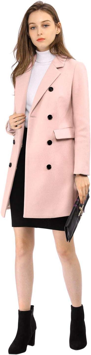 imageAllegra K Womens Winter Coat Elegant Notched Lapel Double Breasted Trench CoatPink