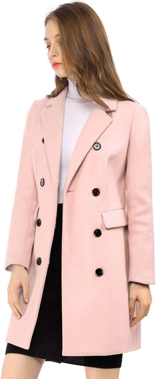 imageAllegra K Womens Winter Coat Elegant Notched Lapel Double Breasted Trench CoatPink