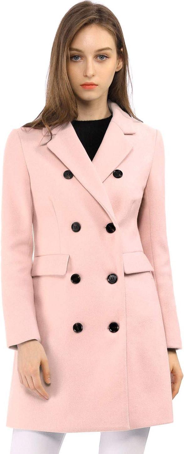 imageAllegra K Womens Winter Coat Elegant Notched Lapel Double Breasted Trench CoatPink