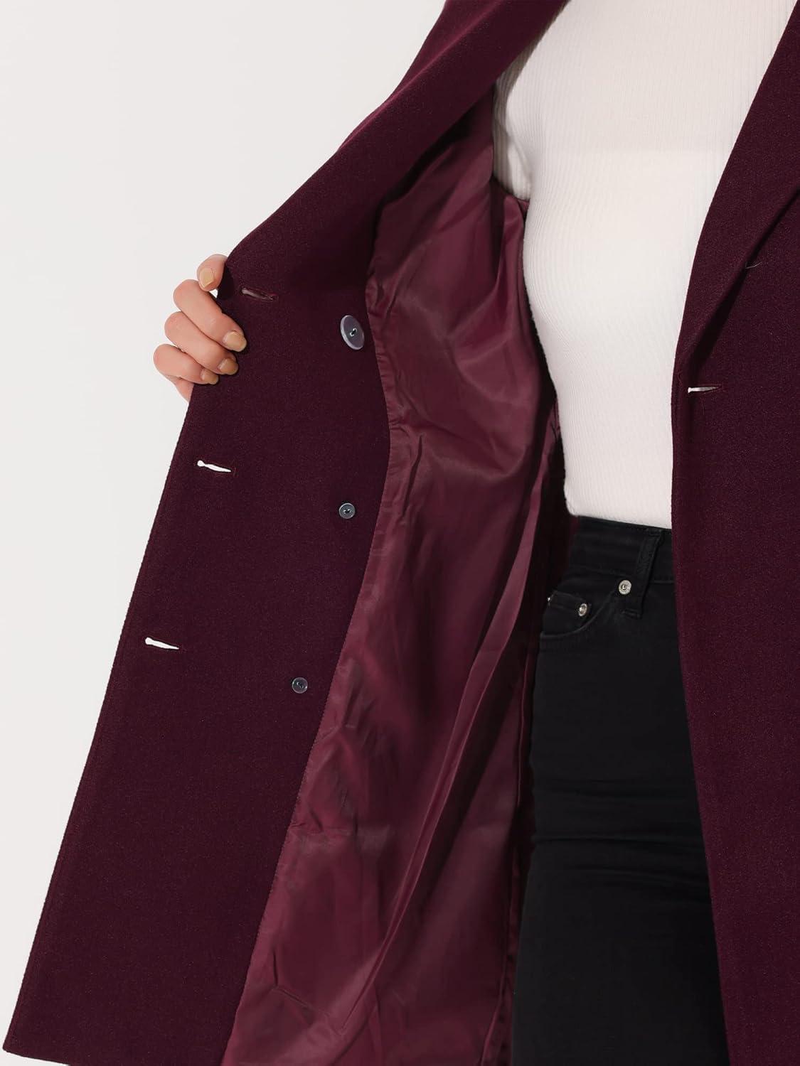imageAllegra K Womens Winter Coat Elegant Notched Lapel Double Breasted Trench CoatPurplish Red