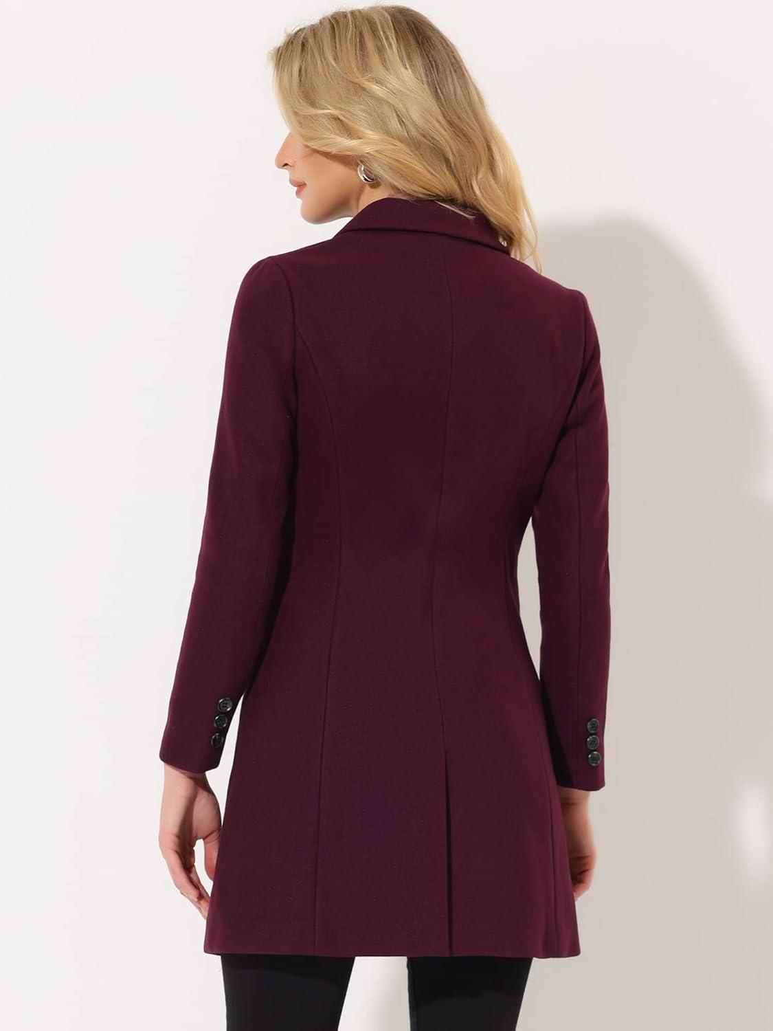 imageAllegra K Womens Winter Coat Elegant Notched Lapel Double Breasted Trench CoatPurplish Red