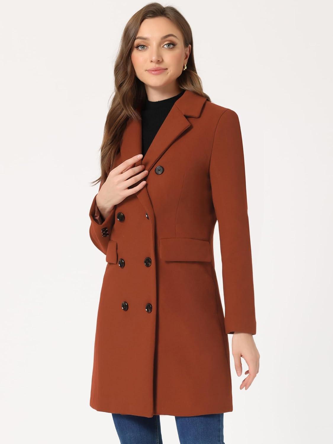 imageAllegra K Womens Winter Coat Elegant Notched Lapel Double Breasted Trench CoatReddish Brown