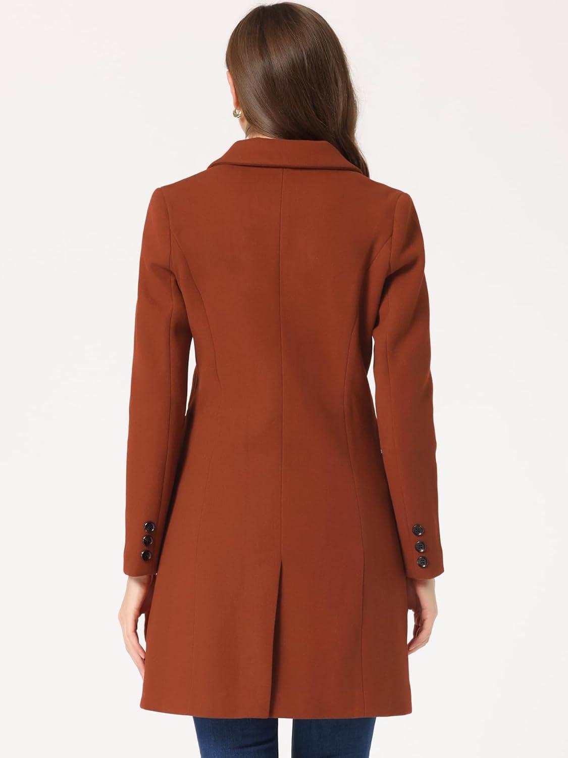 imageAllegra K Womens Winter Coat Elegant Notched Lapel Double Breasted Trench CoatReddish Brown