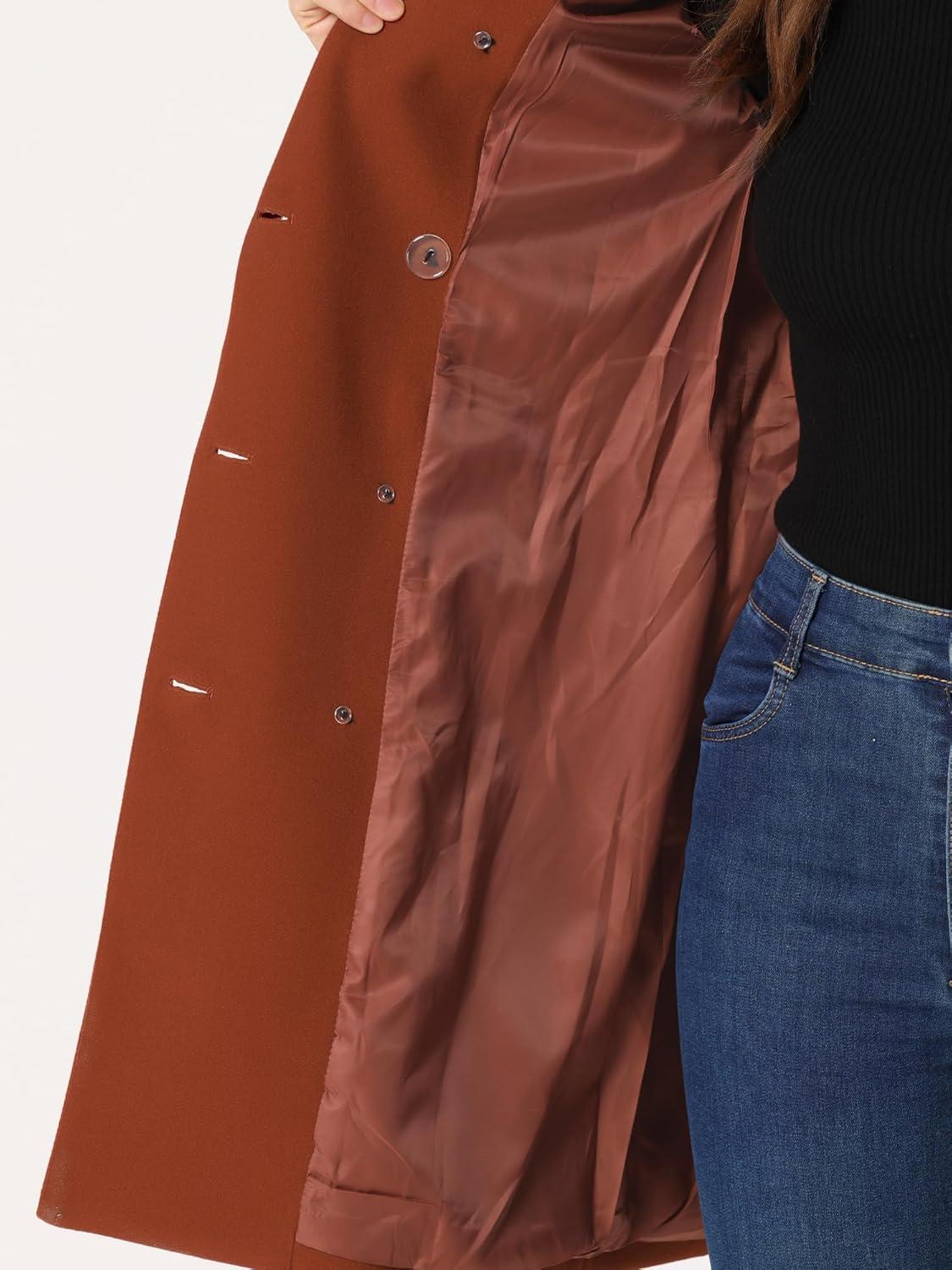 imageAllegra K Womens Winter Coat Elegant Notched Lapel Double Breasted Trench CoatReddish Brown
