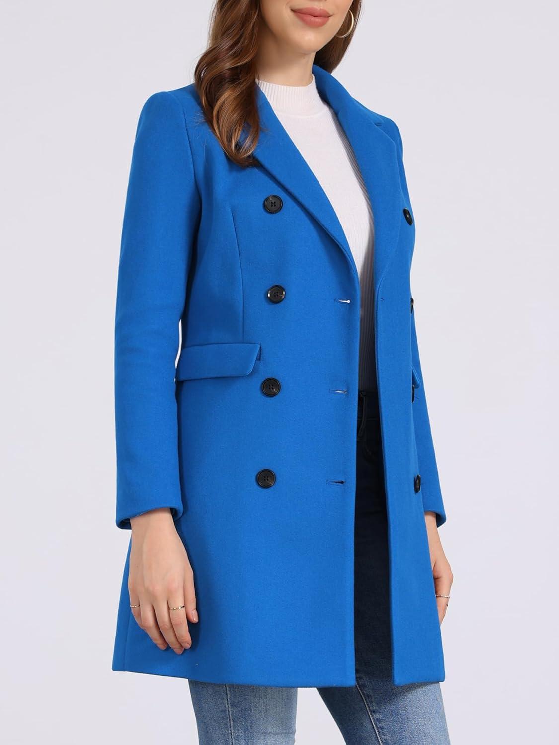 imageAllegra K Womens Winter Coat Elegant Notched Lapel Double Breasted Trench CoatSea Blue