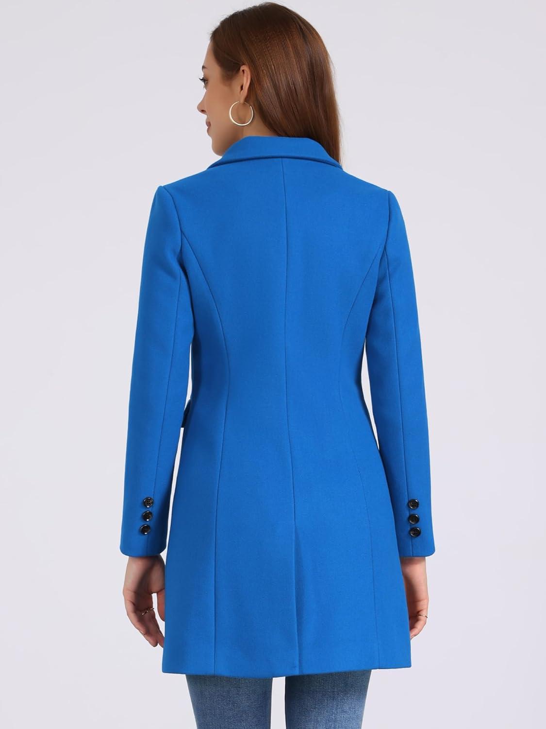 imageAllegra K Womens Winter Coat Elegant Notched Lapel Double Breasted Trench CoatSea Blue