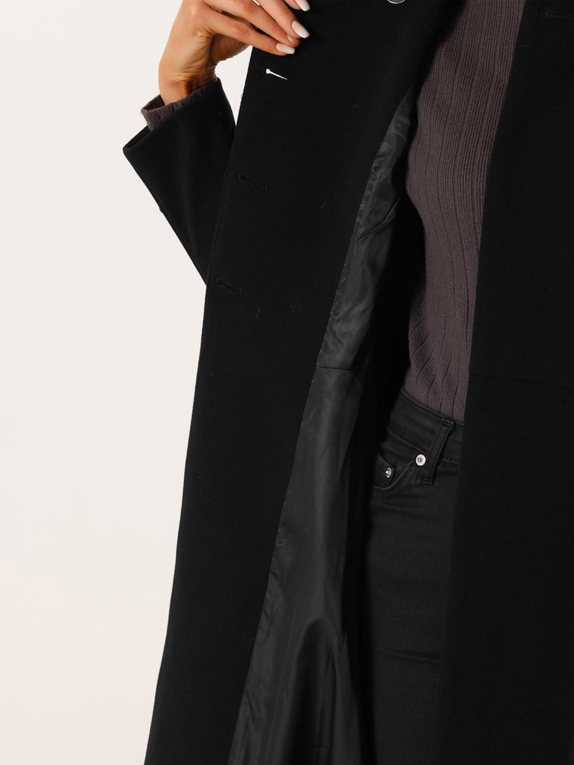imageAllegra K Womens Winter Coat Overcoat Lapel Collar Long Swing A Line Double Breasted Pea CoatBlack