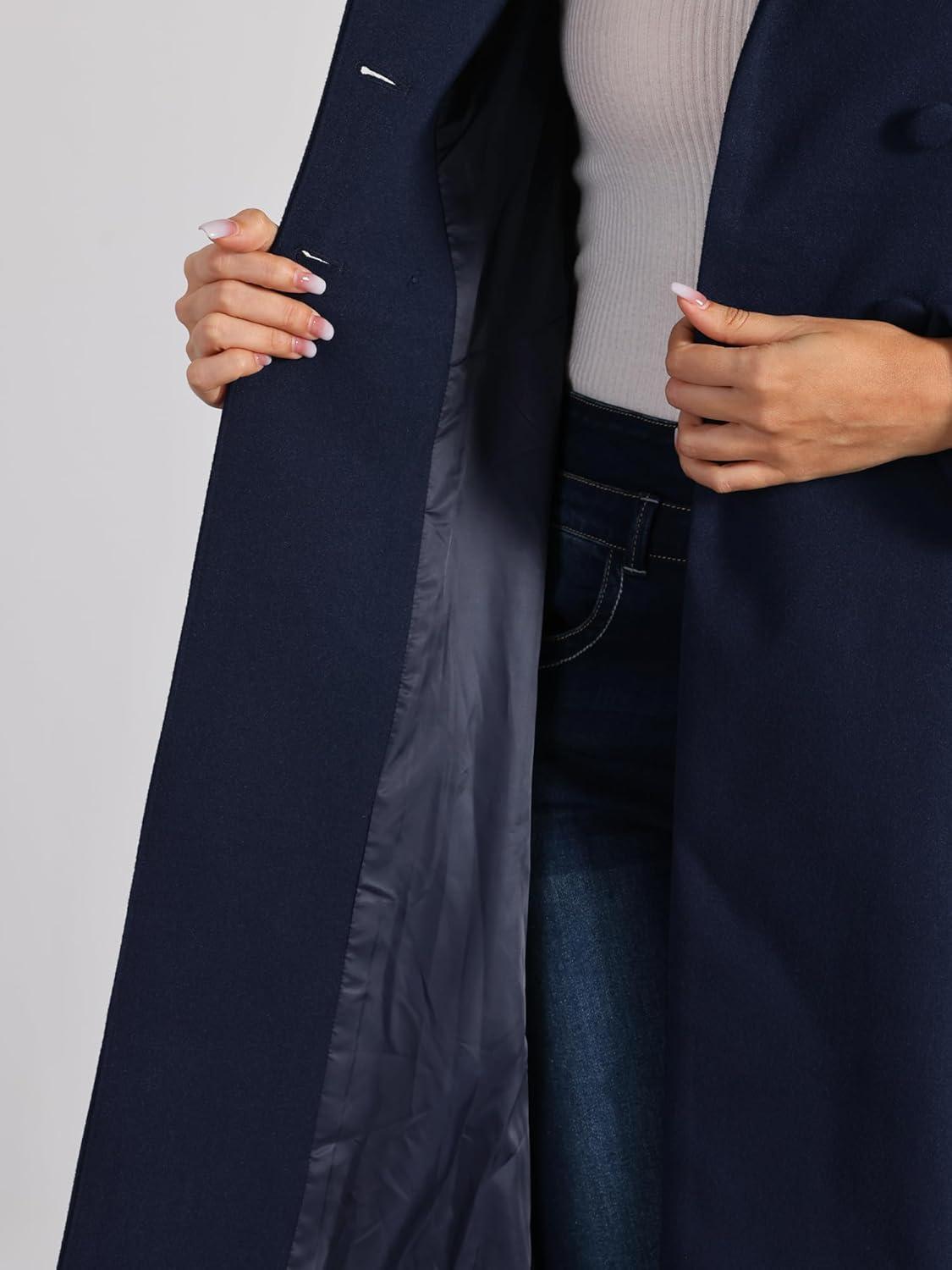 imageAllegra K Womens Winter Coat Overcoat Lapel Collar Long Swing A Line Double Breasted Pea CoatDark Blue