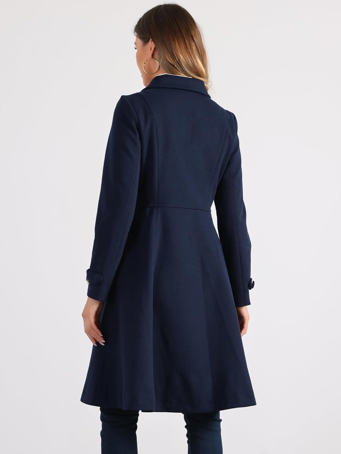 imageAllegra K Womens Winter Coat Overcoat Lapel Collar Long Swing A Line Double Breasted Pea CoatDark Blue