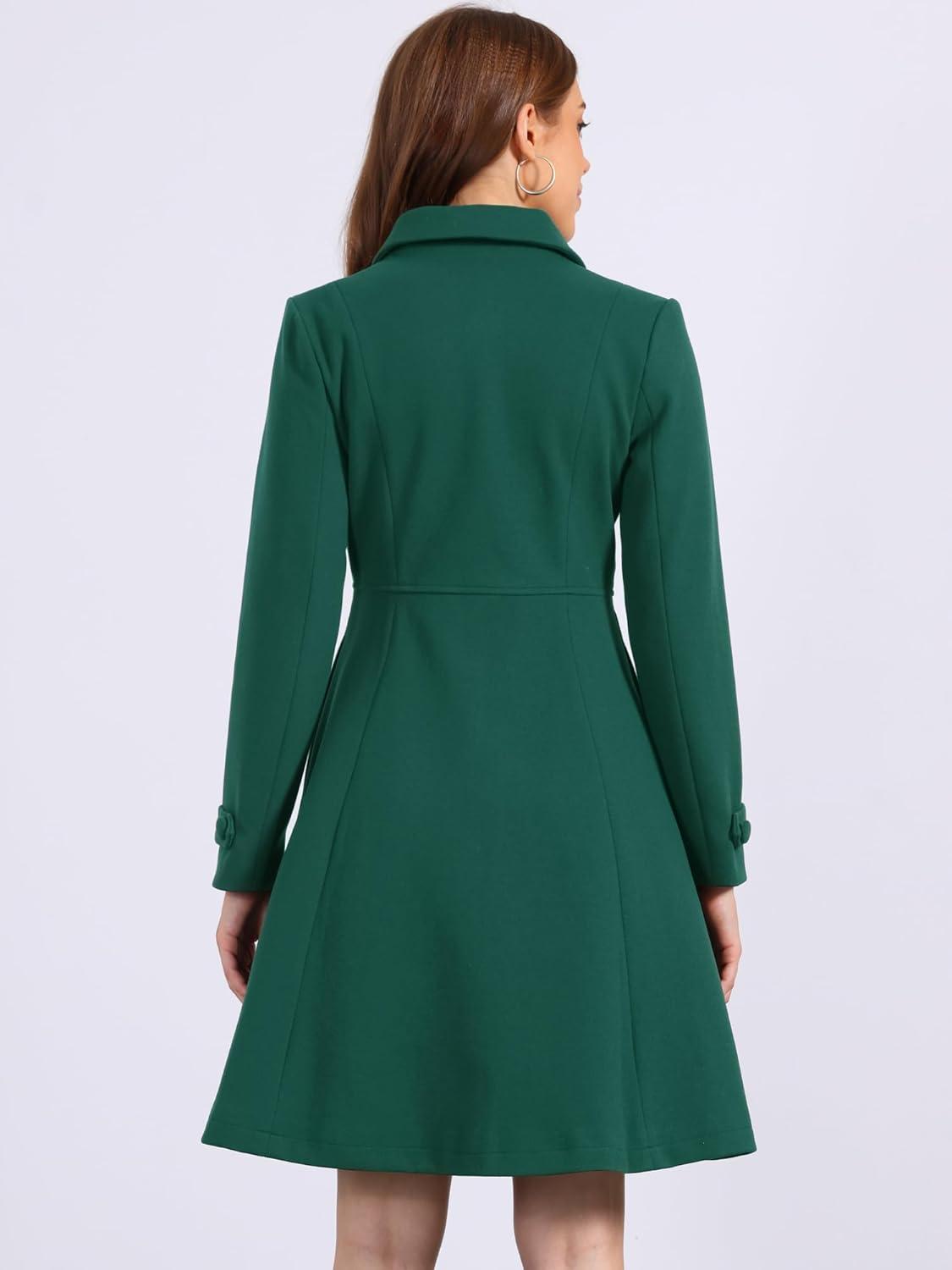 imageAllegra K Womens Winter Coat Overcoat Lapel Collar Long Swing A Line Double Breasted Pea CoatDark Green