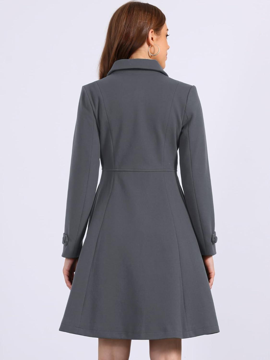 imageAllegra K Womens Winter Coat Overcoat Lapel Collar Long Swing A Line Double Breasted Pea CoatDark Grey