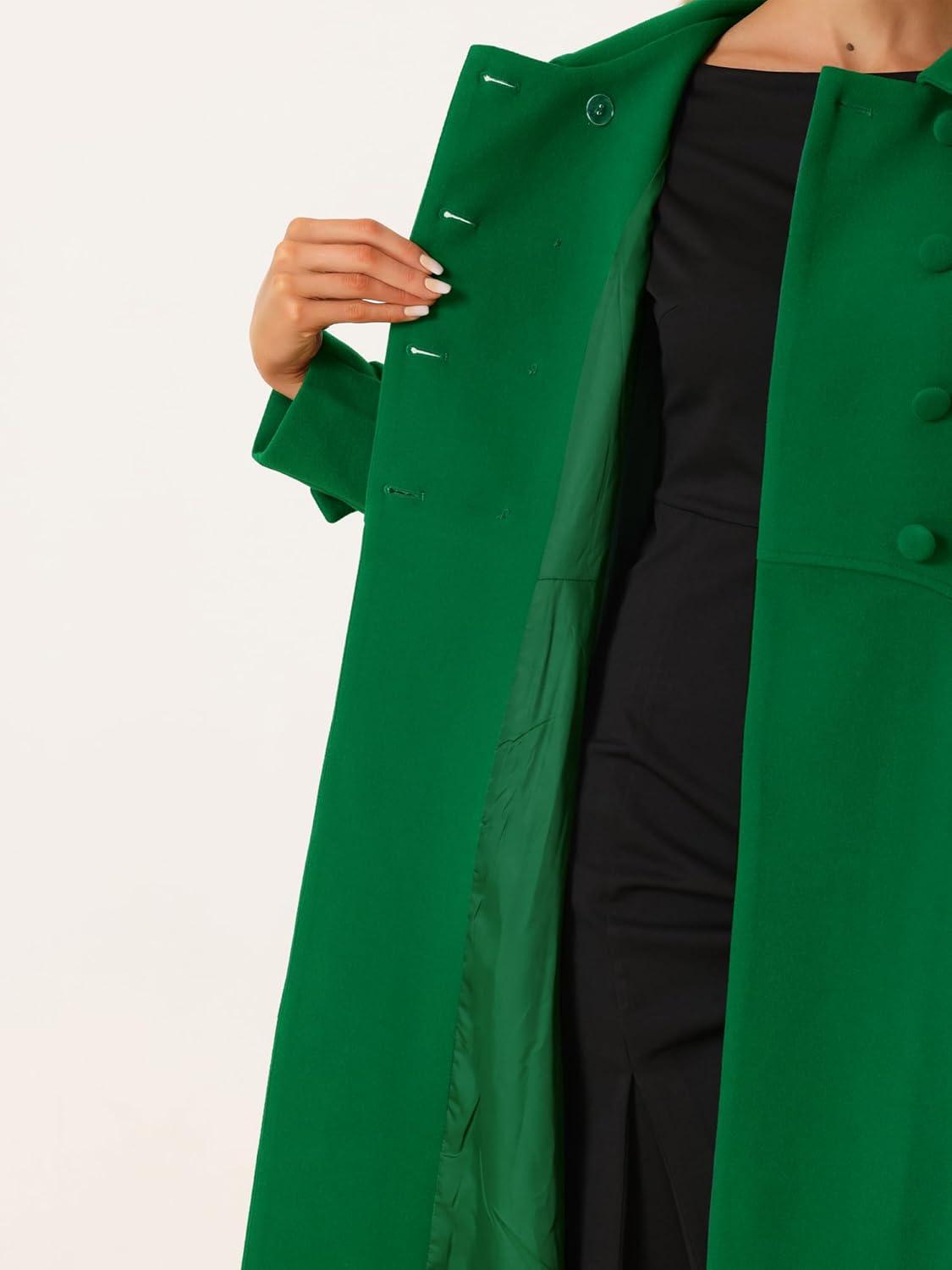 imageAllegra K Womens Winter Coat Overcoat Lapel Collar Long Swing A Line Double Breasted Pea CoatGreen