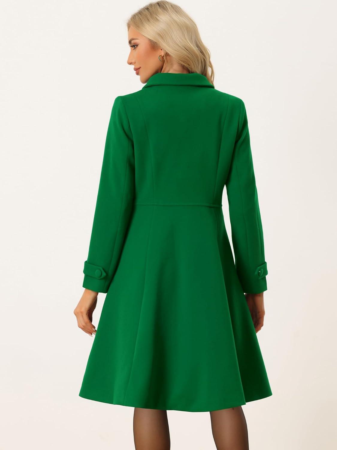 imageAllegra K Womens Winter Coat Overcoat Lapel Collar Long Swing A Line Double Breasted Pea CoatGreen