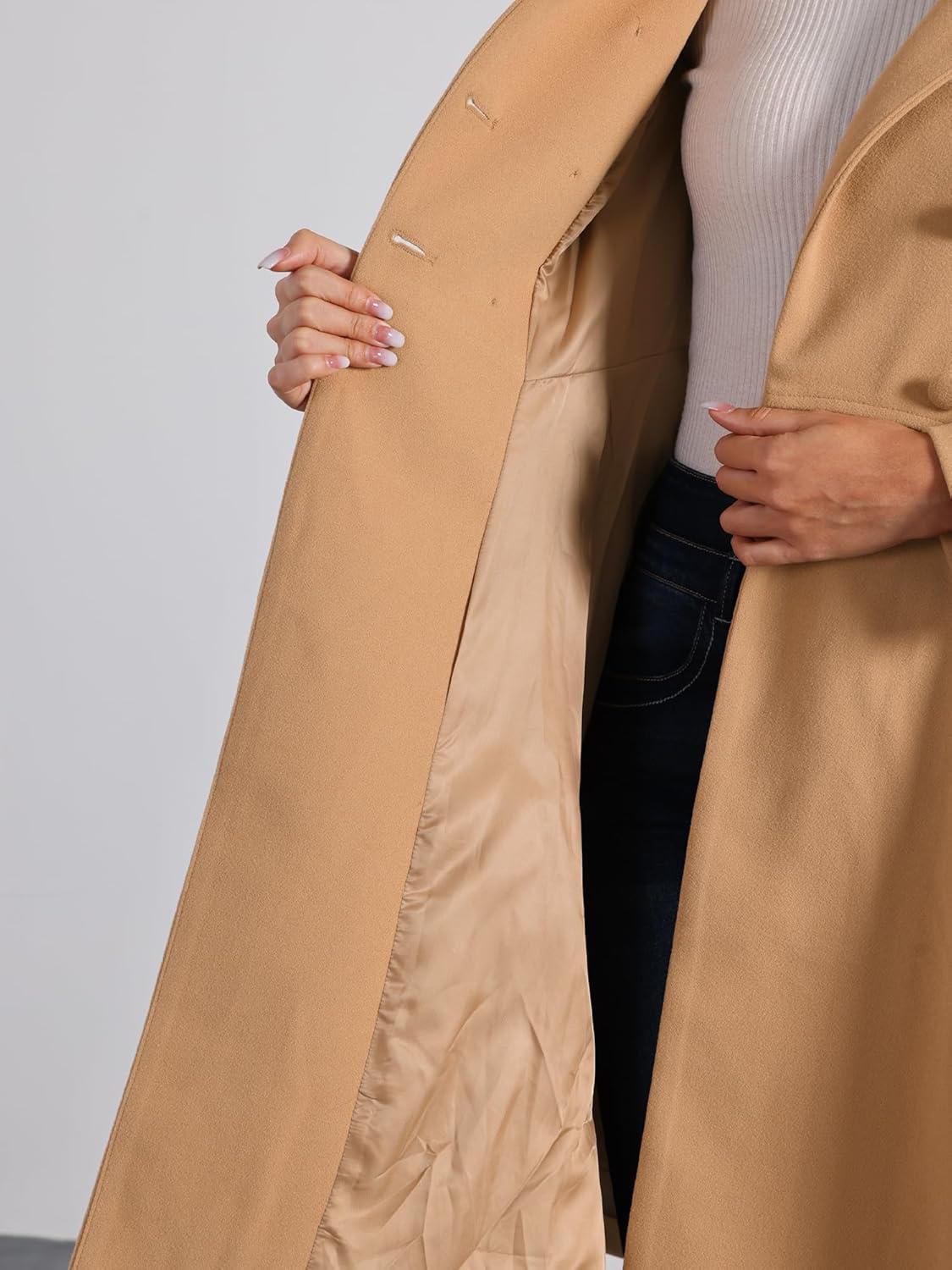 imageAllegra K Womens Winter Coat Overcoat Lapel Collar Long Swing A Line Double Breasted Pea CoatKhaki