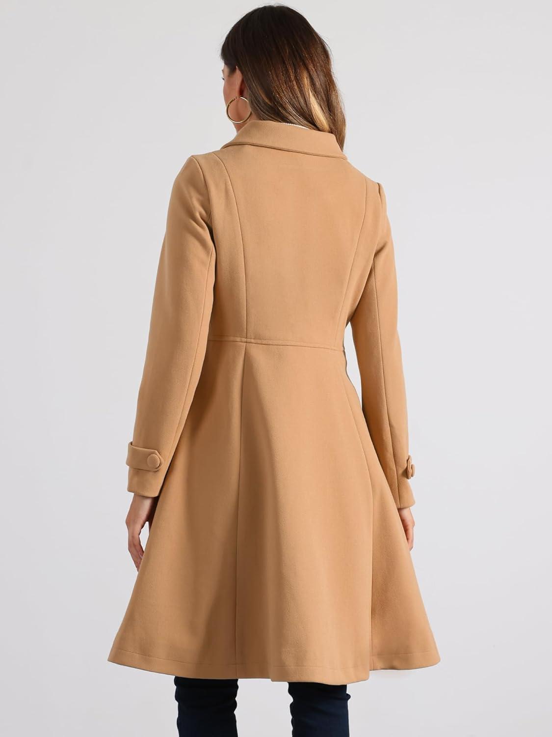 imageAllegra K Womens Winter Coat Overcoat Lapel Collar Long Swing A Line Double Breasted Pea CoatKhaki