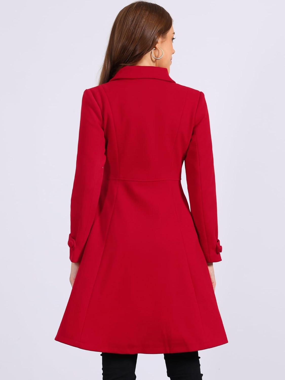 imageAllegra K Womens Winter Coat Overcoat Lapel Collar Long Swing A Line Double Breasted Pea CoatRed