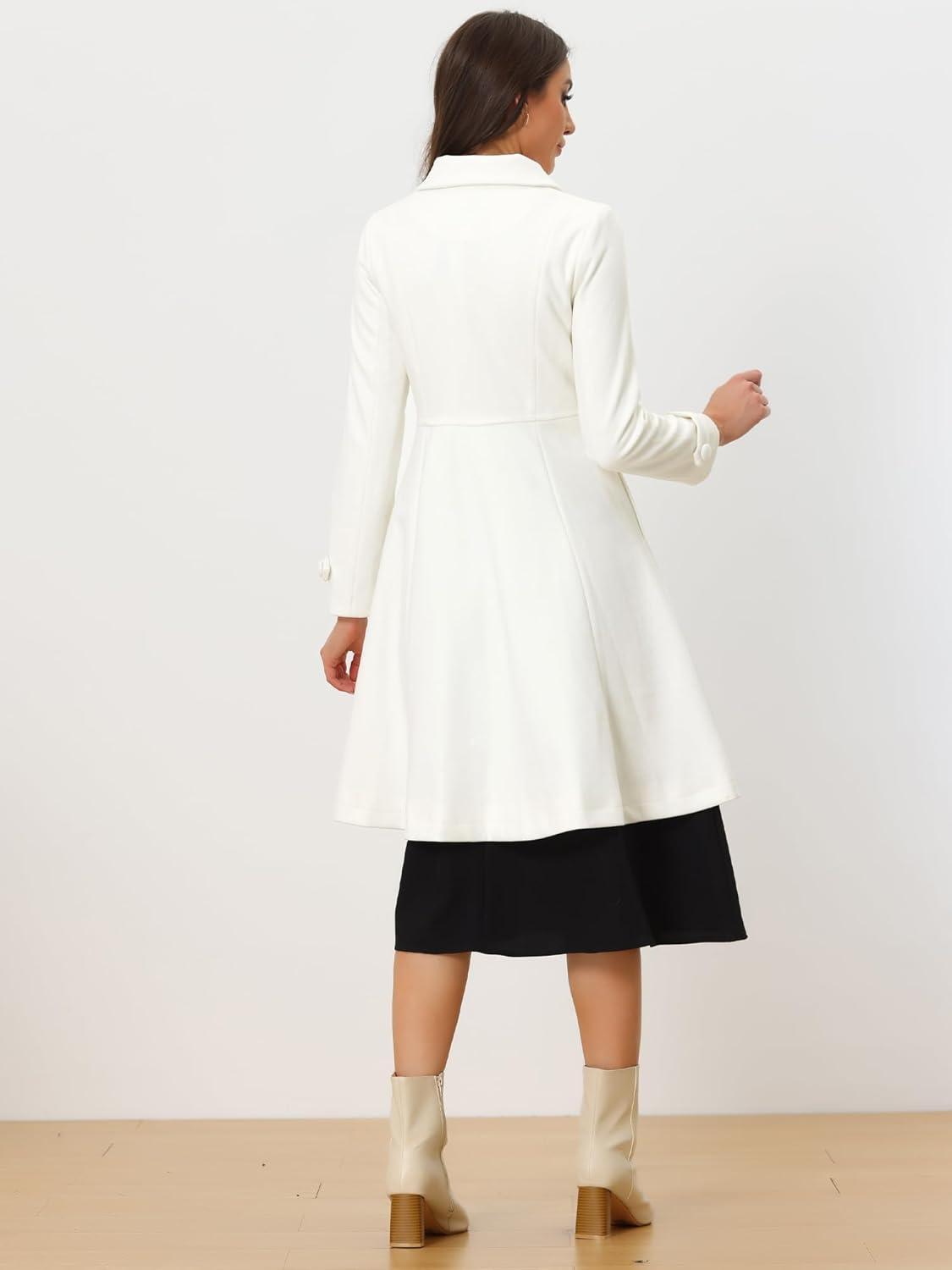imageAllegra K Womens Winter Coat Overcoat Lapel Collar Long Swing A Line Double Breasted Pea CoatWhite
