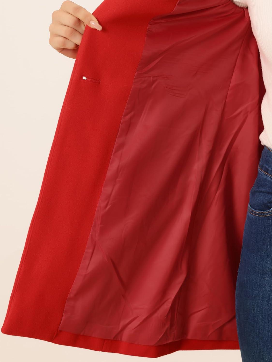 imageAllegra K Womens Winter Overcoat MidLong Stand Collar Single Breasted Coat OuterwearBright Red