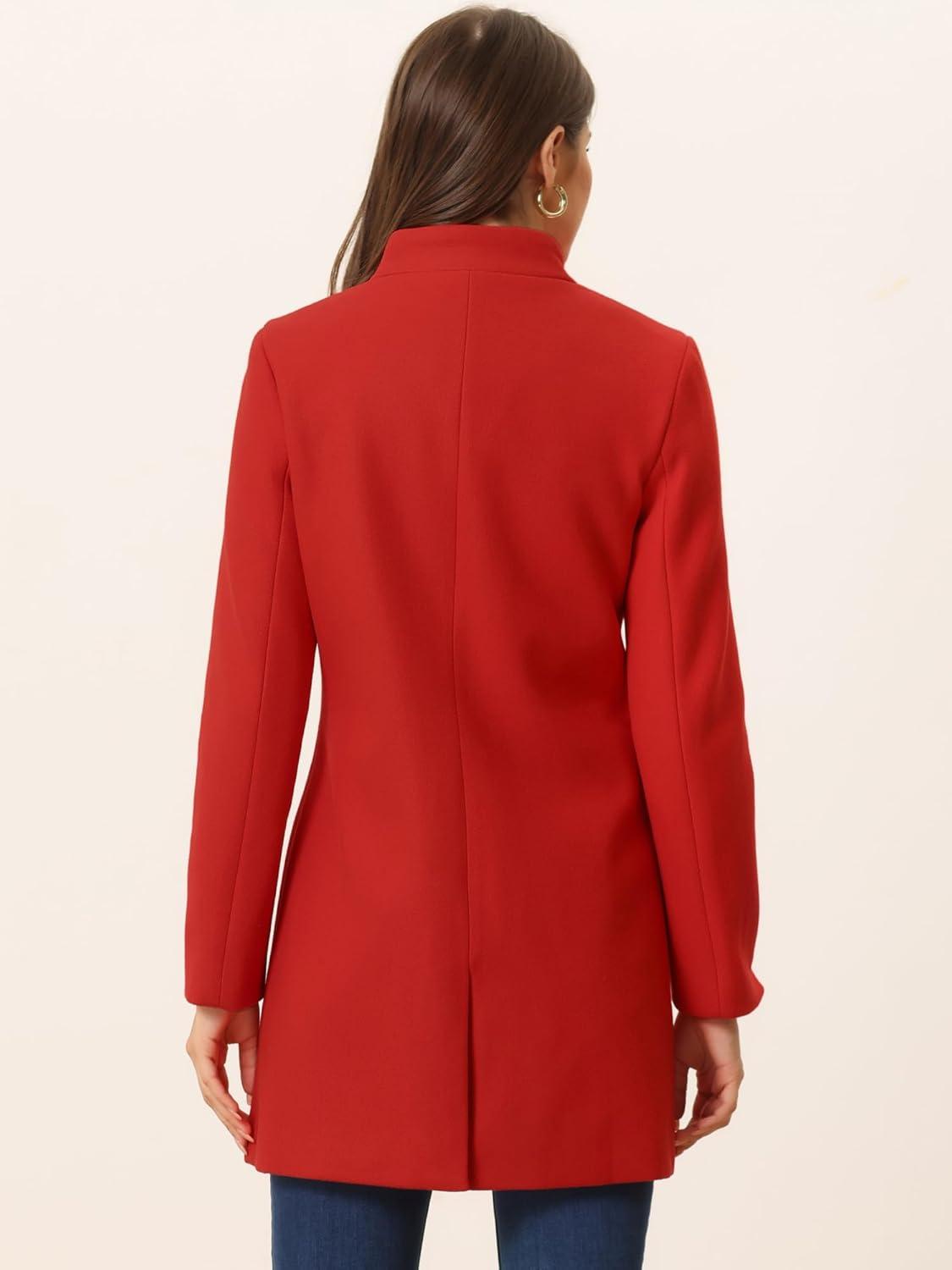 imageAllegra K Womens Winter Overcoat MidLong Stand Collar Single Breasted Coat OuterwearBright Red