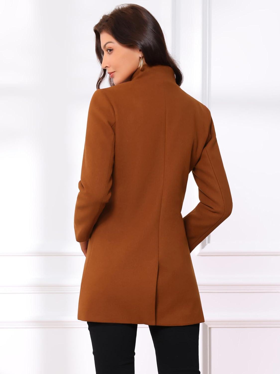 imageAllegra K Womens Winter Overcoat MidLong Stand Collar Single Breasted Coat OuterwearBrown Red