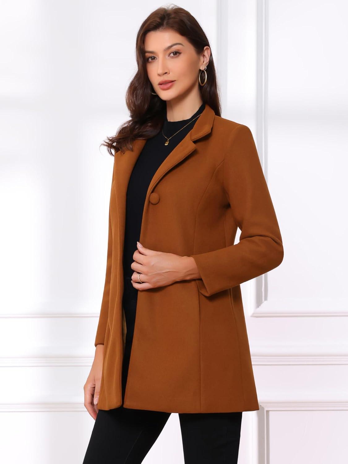 imageAllegra K Womens Winter Overcoat MidLong Stand Collar Single Breasted Coat OuterwearBrown Red