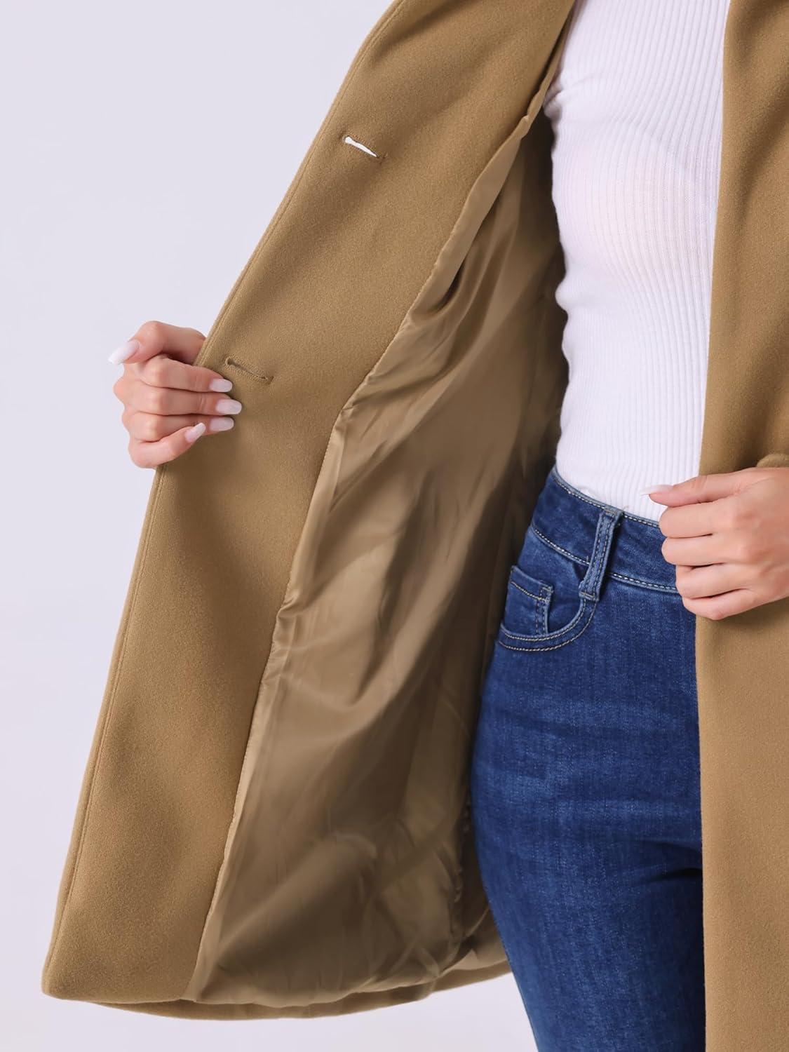imageAllegra K Womens Winter Overcoat MidLong Stand Collar Single Breasted Coat OuterwearCamel
