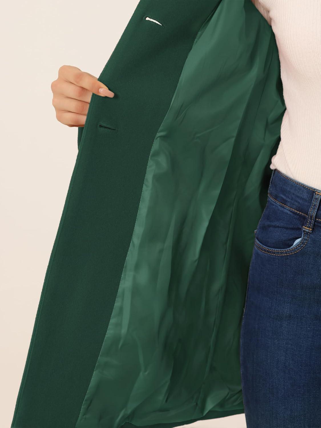 imageAllegra K Womens Winter Overcoat MidLong Stand Collar Single Breasted Coat OuterwearDeep Green