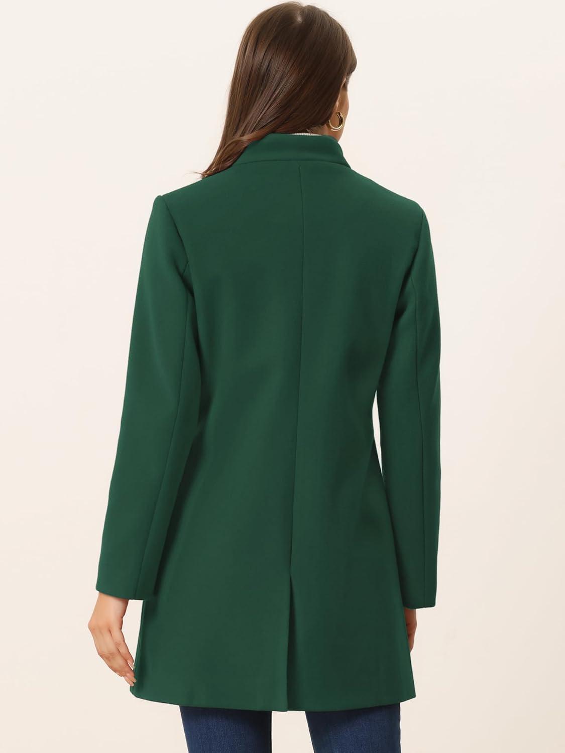 imageAllegra K Womens Winter Overcoat MidLong Stand Collar Single Breasted Coat OuterwearDeep Green