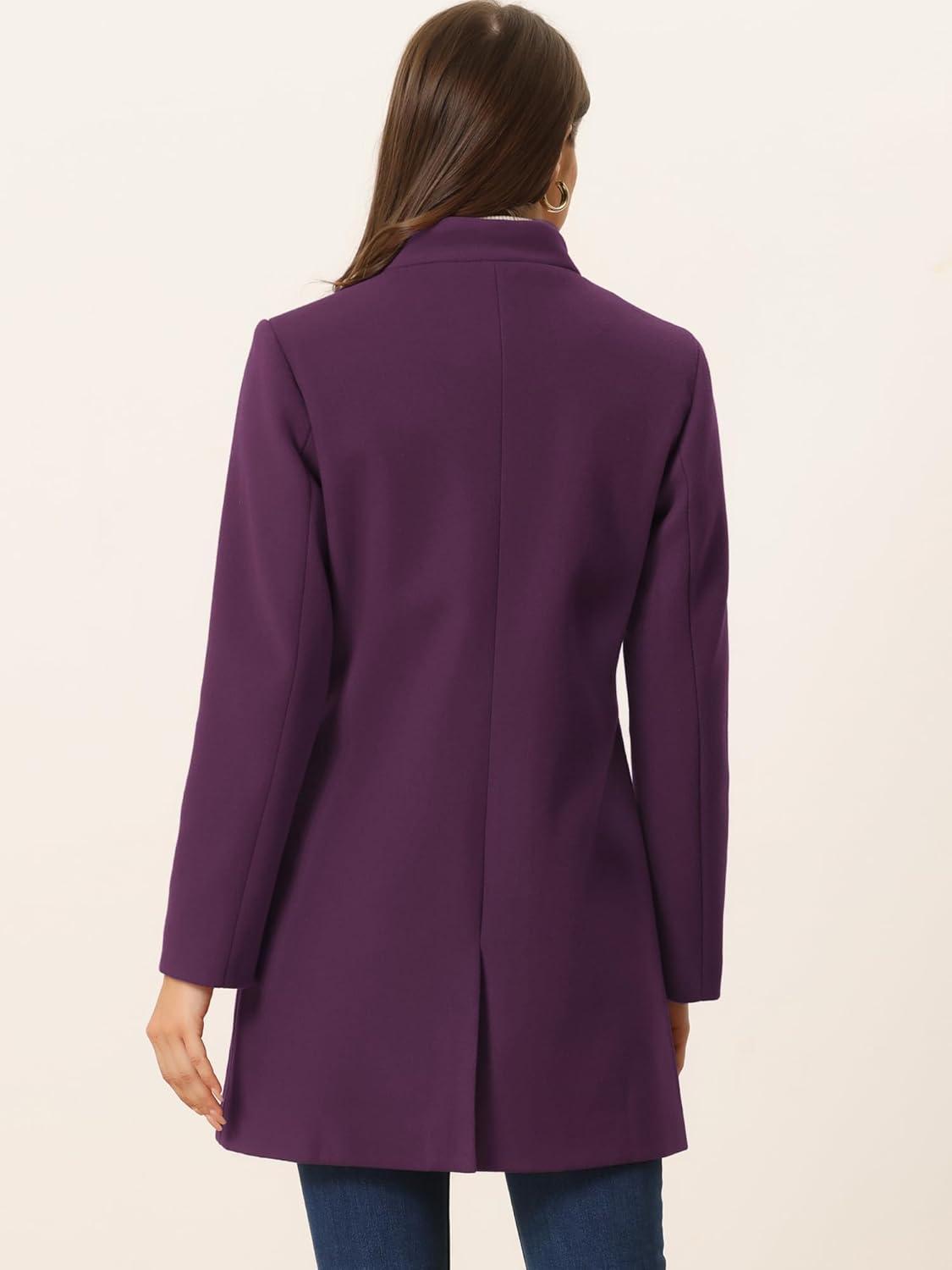 imageAllegra K Womens Winter Overcoat MidLong Stand Collar Single Breasted Coat OuterwearDeep Purple