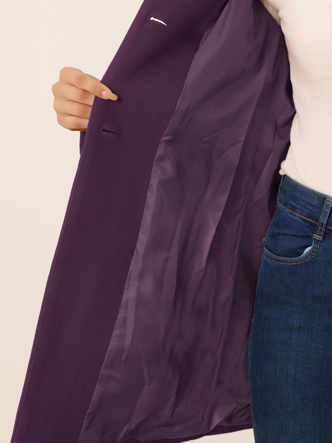 imageAllegra K Womens Winter Overcoat MidLong Stand Collar Single Breasted Coat OuterwearDeep Purple