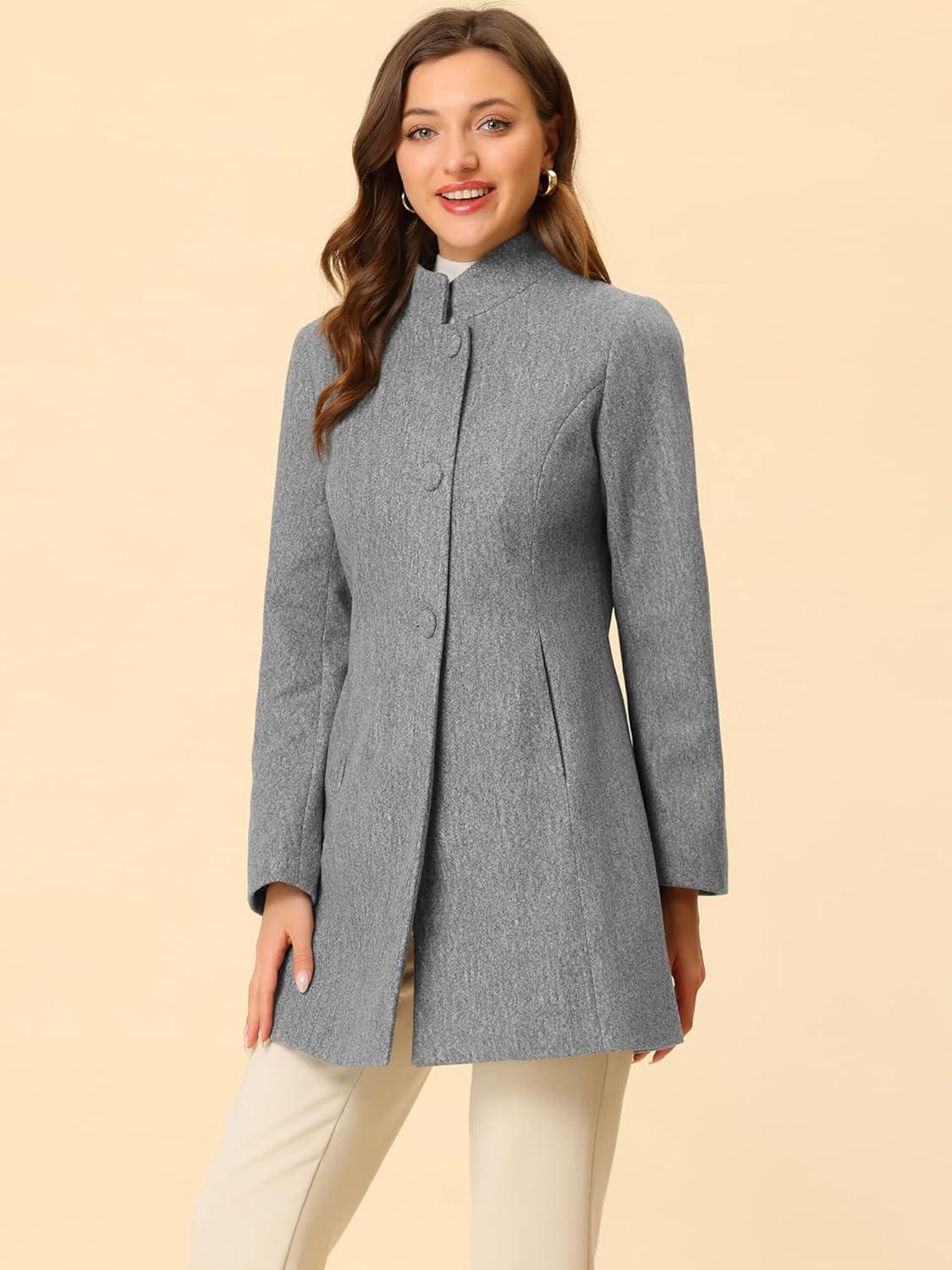 imageAllegra K Womens Winter Overcoat MidLong Stand Collar Single Breasted Coat OuterwearGrey