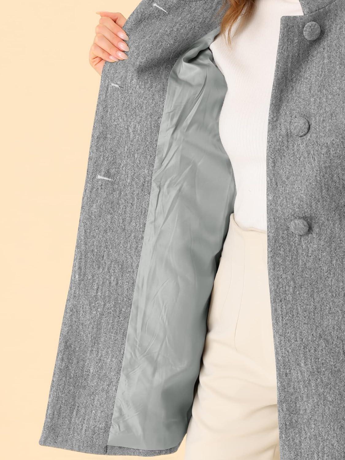imageAllegra K Womens Winter Overcoat MidLong Stand Collar Single Breasted Coat OuterwearGrey