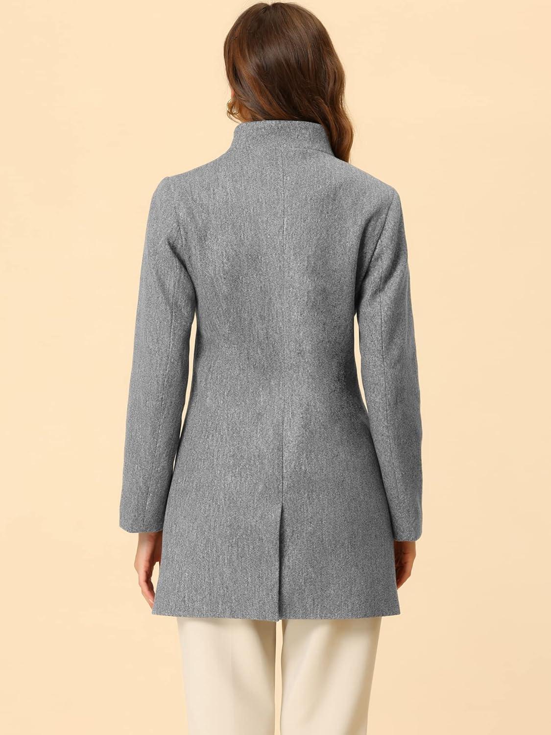 imageAllegra K Womens Winter Overcoat MidLong Stand Collar Single Breasted Coat OuterwearGrey