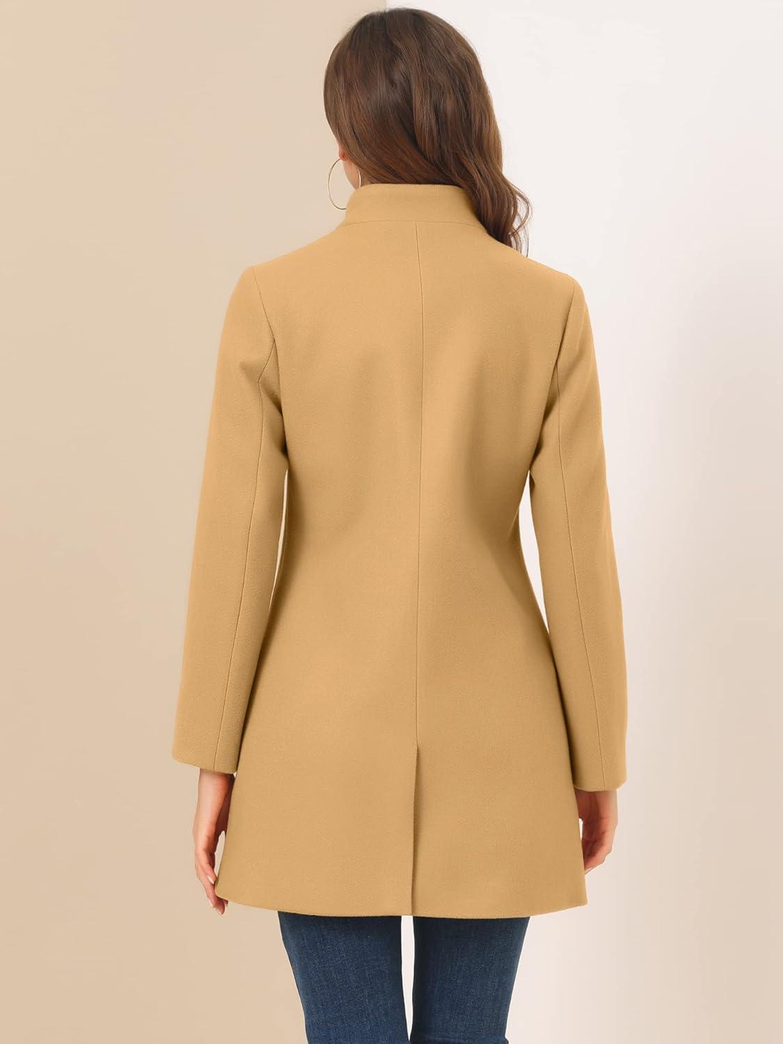 imageAllegra K Womens Winter Overcoat MidLong Stand Collar Single Breasted Coat OuterwearKhaki