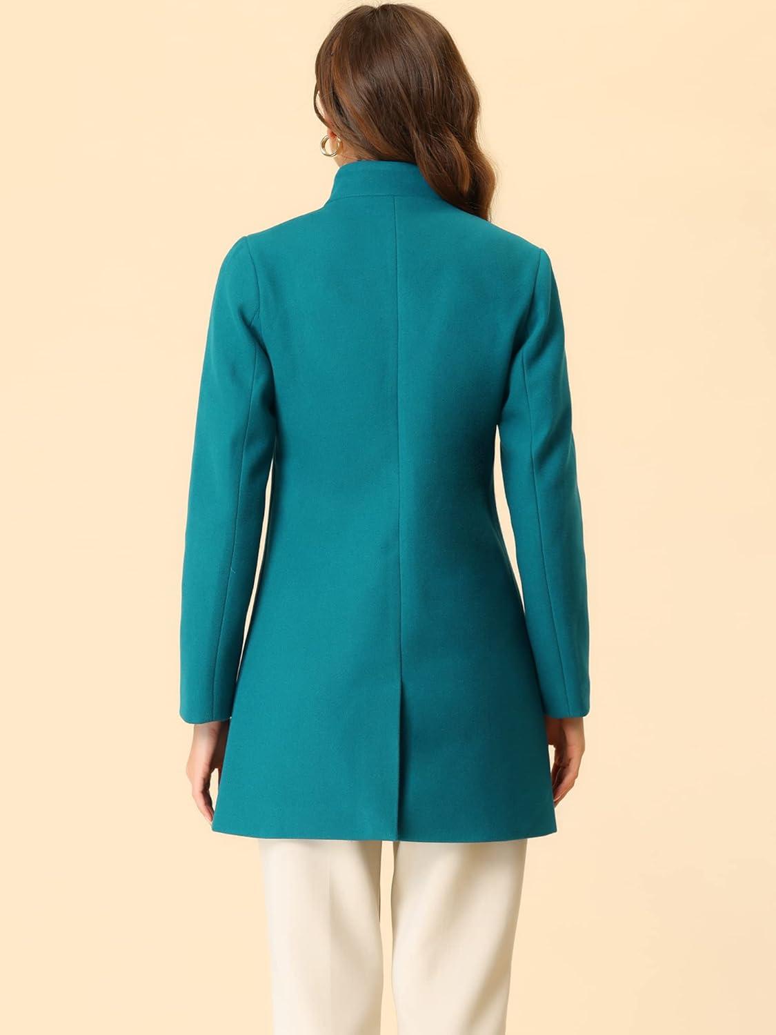 imageAllegra K Womens Winter Overcoat MidLong Stand Collar Single Breasted Coat OuterwearLake Blue