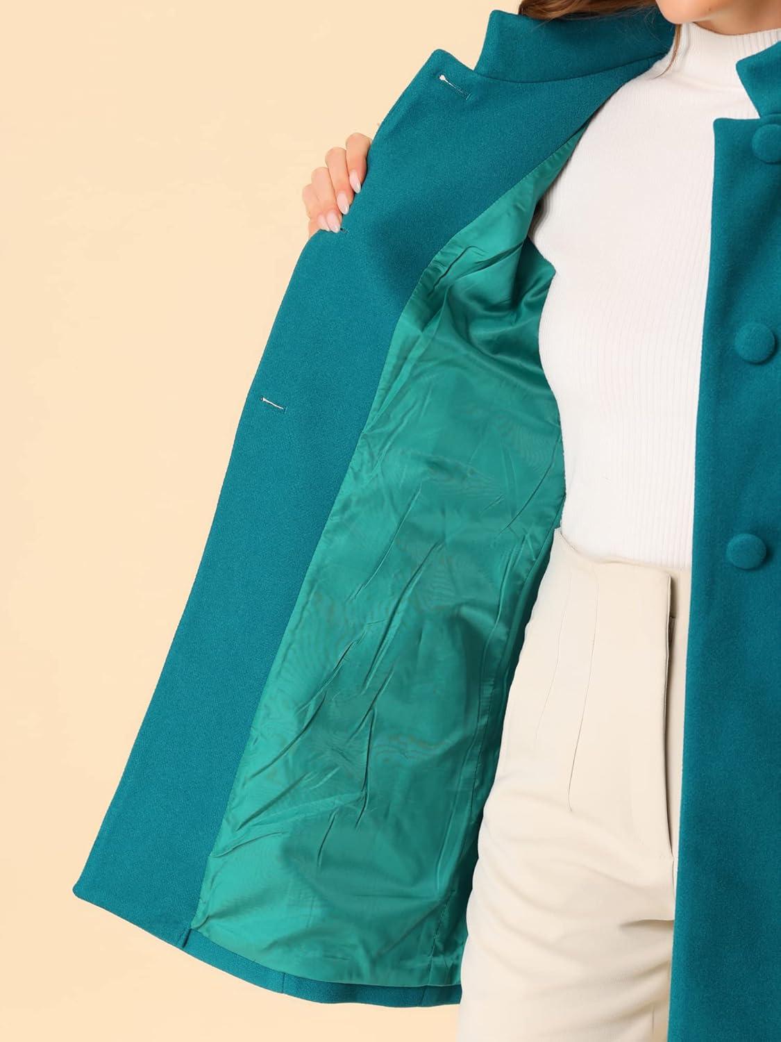 imageAllegra K Womens Winter Overcoat MidLong Stand Collar Single Breasted Coat OuterwearLake Blue