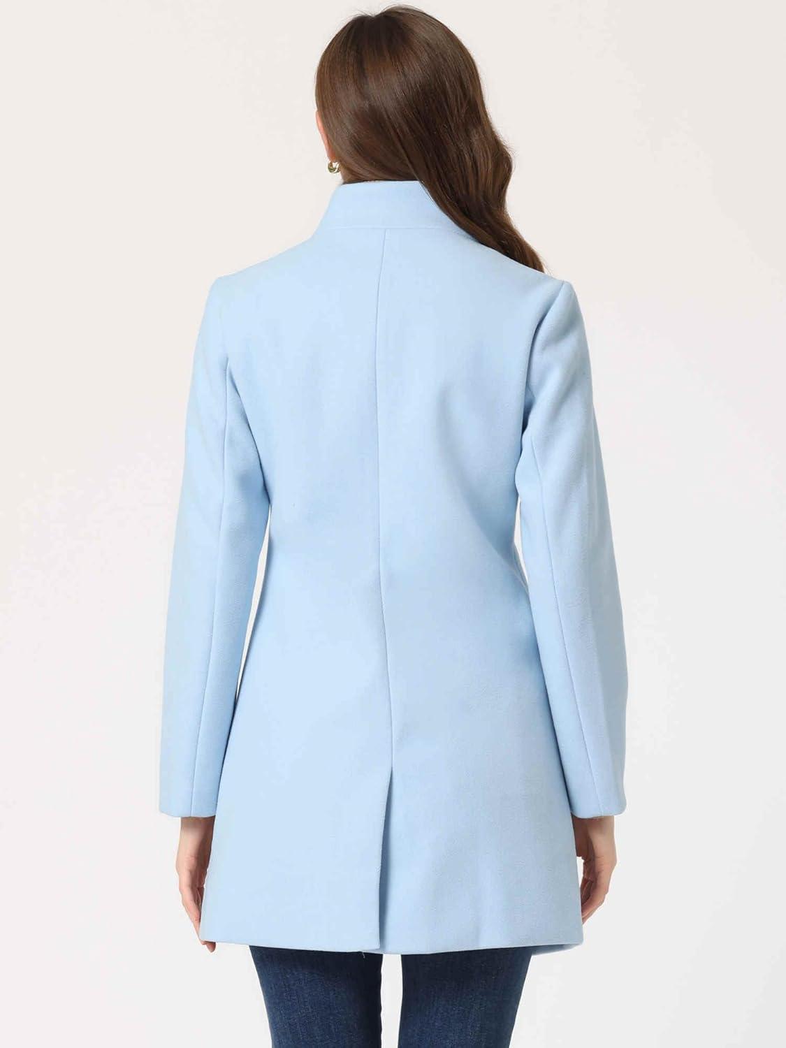 imageAllegra K Womens Winter Overcoat MidLong Stand Collar Single Breasted Coat OuterwearLight Blue