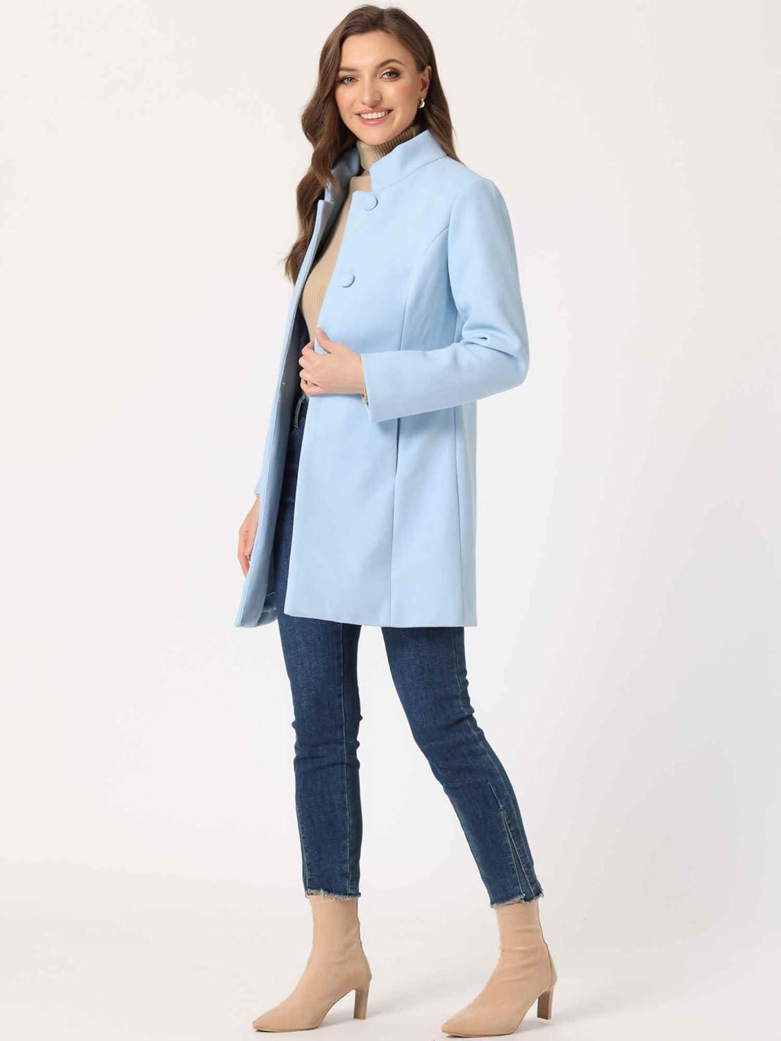 imageAllegra K Womens Winter Overcoat MidLong Stand Collar Single Breasted Coat OuterwearLight Blue