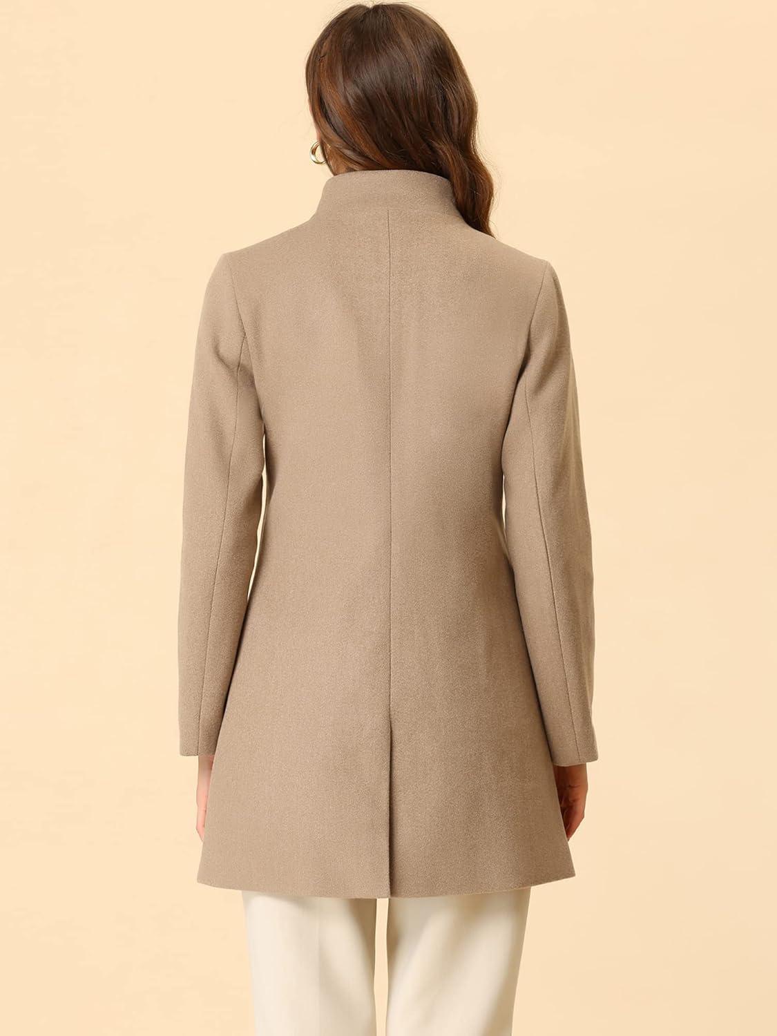 imageAllegra K Womens Winter Overcoat MidLong Stand Collar Single Breasted Coat OuterwearLight Brown