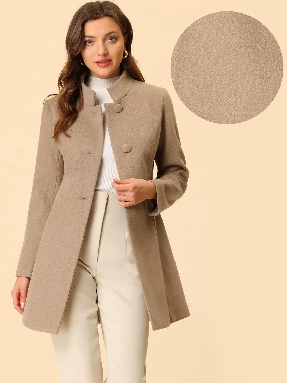 imageAllegra K Womens Winter Overcoat MidLong Stand Collar Single Breasted Coat OuterwearLight Brown