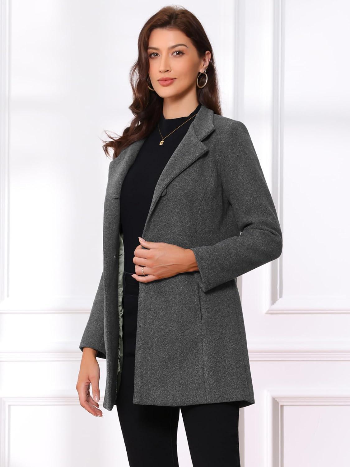 imageAllegra K Womens Winter Overcoat MidLong Stand Collar Single Breasted Coat OuterwearLight Grey